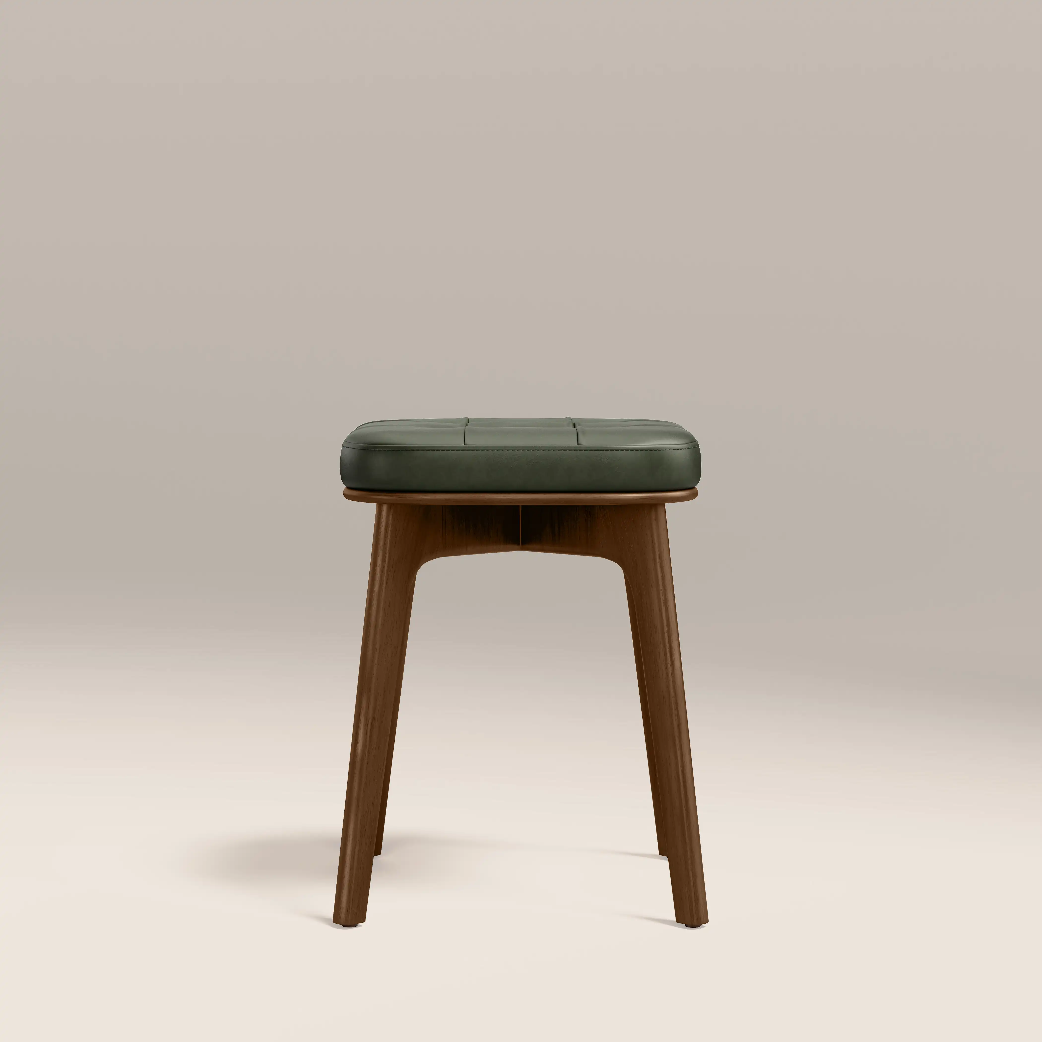 Winchester Low Stool | Vintage Green Faux Leather & Walnut - Image 2