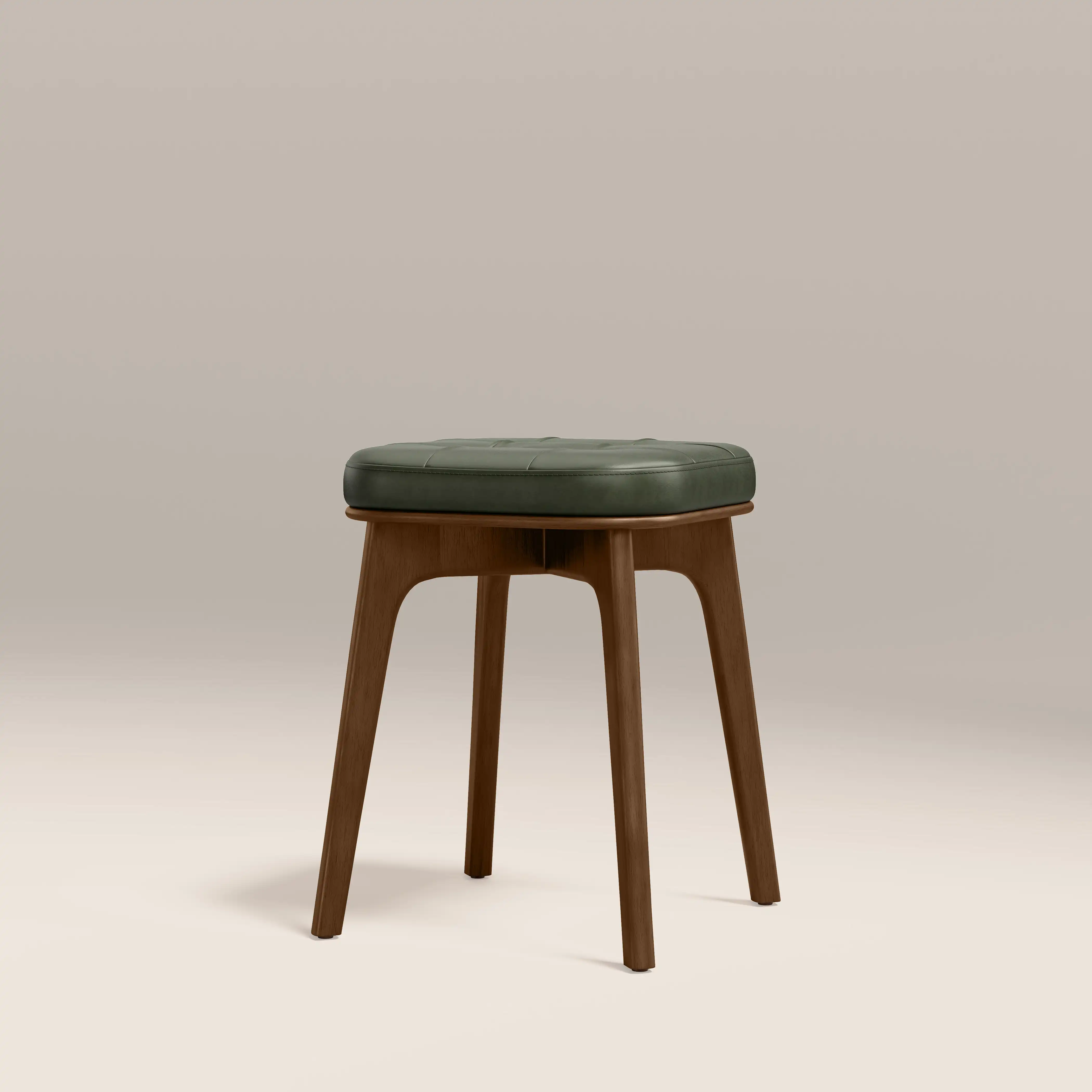 Winchester Low Stool | Vintage Green Faux Leather & Walnut - Image 4