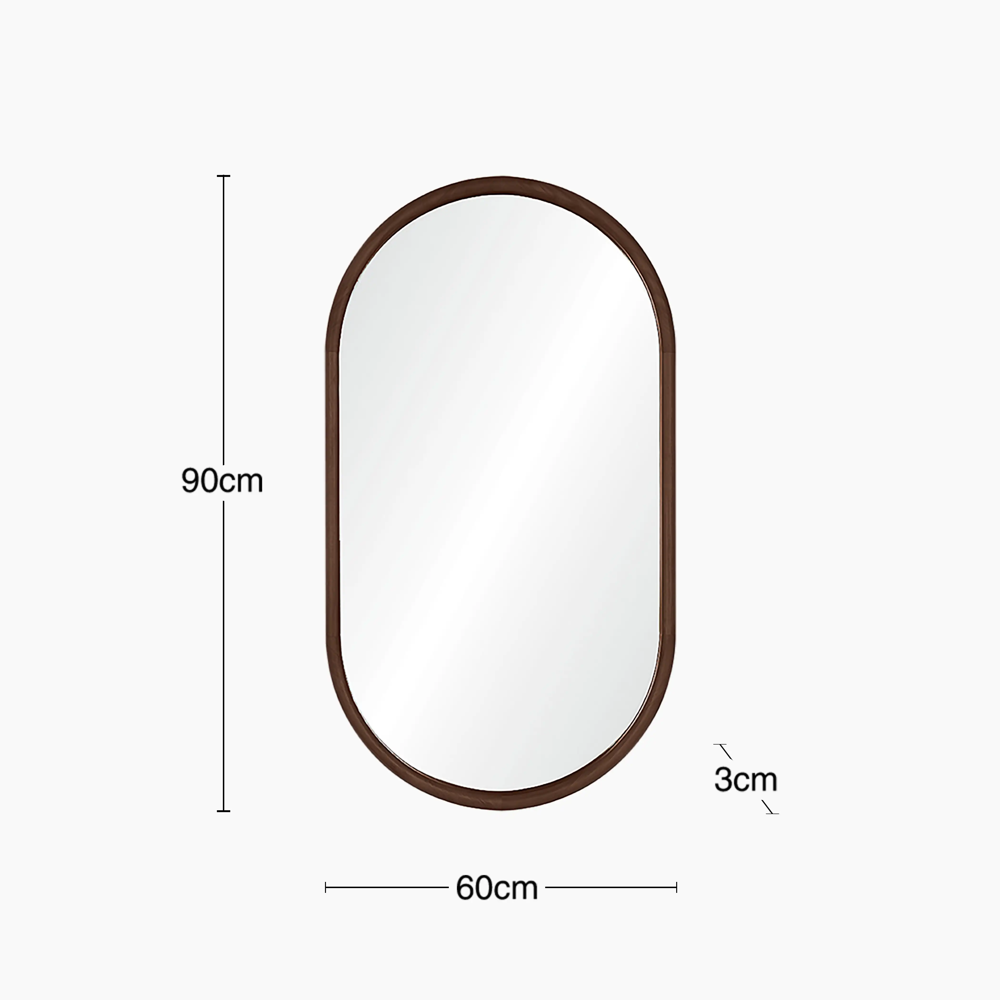 Wrenley Oval Wall Mirror, 90 x 60 cm | Walnut - Image 2